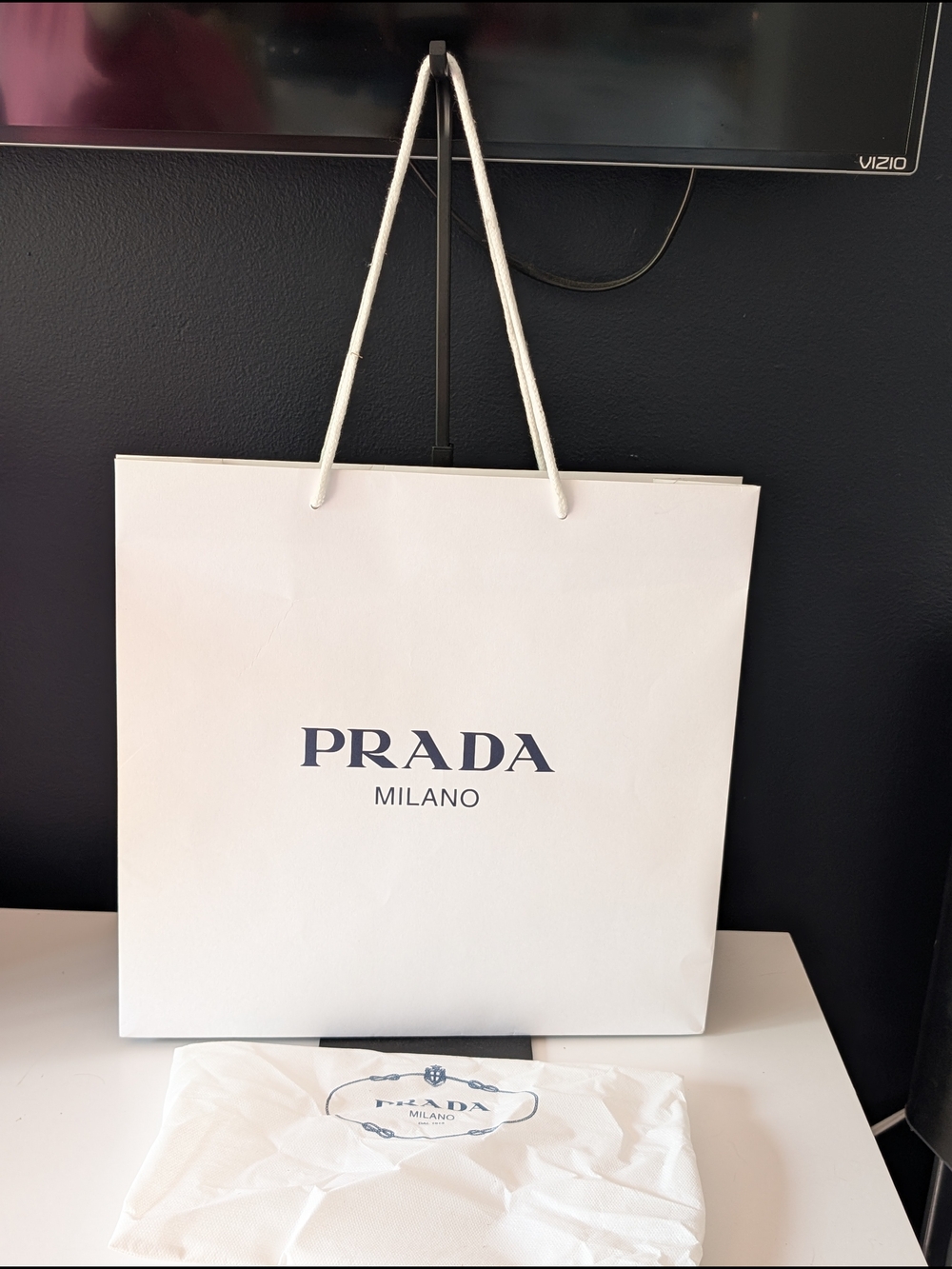 Prada Milano White Shopping Bag and Dust Bag